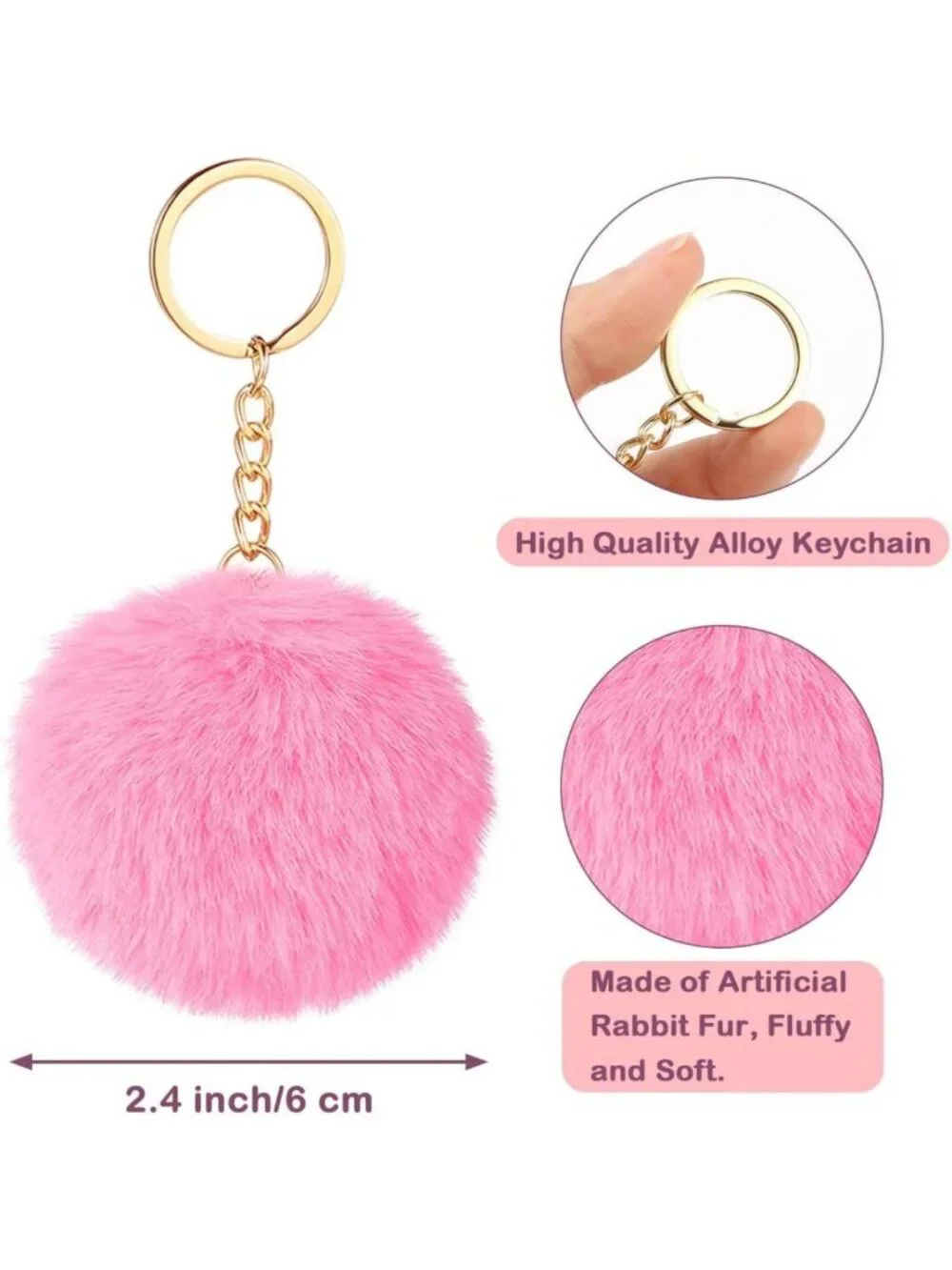Fluffy Faux Rabbit Fur Pom Poms Keychains - 18/40/60 Pieces, Cute Keyring